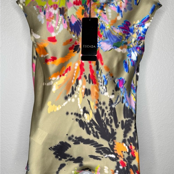 Escada Neela Silk Cowl Neck Blouse Sz 4 Multicolor Elegant Silk Top - Picture 3 of 9